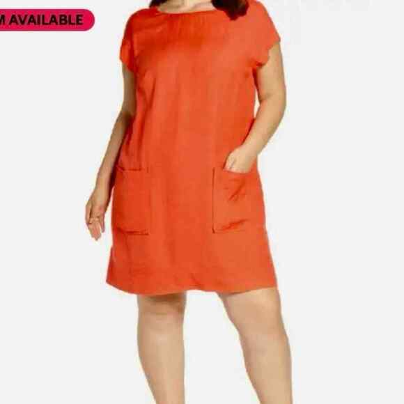 Eileen Fisher Dresses & Skirts - Eileen Fisher Dress Orange Organic Linen blend size XSmall midi dress